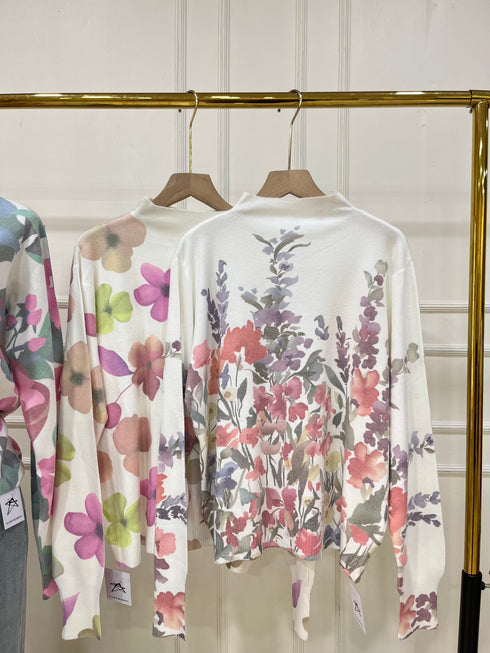 Women High Neck Floral Printed Knitted Pullover